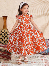 Young Girl Chiffon Ditsy Ditsy Floral Ruffle Hem Sleeveless Dress With Stand Collar